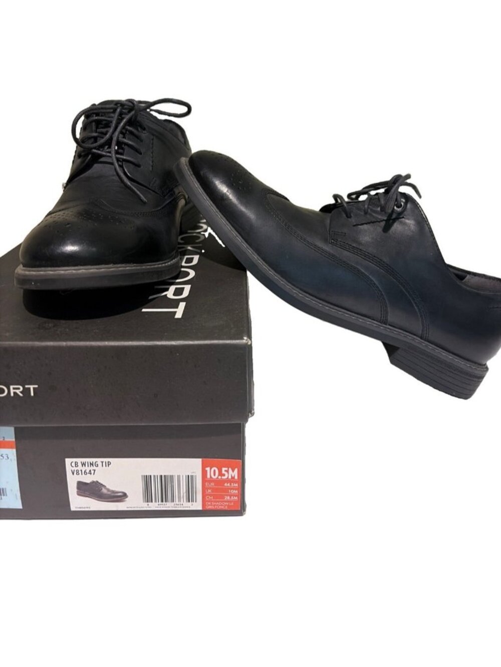 Rockport Mens Brouge Dress Shoes CB Wing Tip V81648 Leather Dark Shadow Sz 10.5M